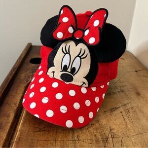 Disney Minnie Mouse Hat Mouse Ears Ball Cap Girls Youth OSFM Red Black White